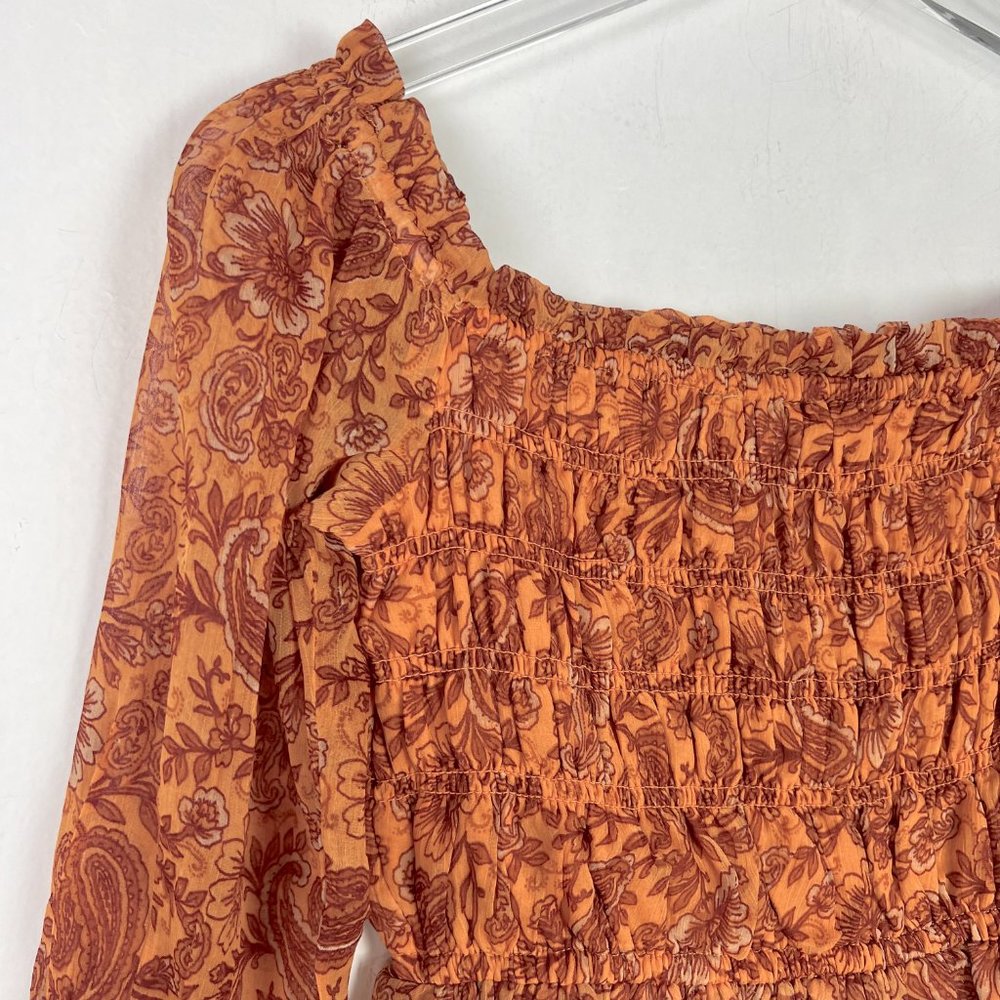 NWT Patrons of Peace Cropped Floral Smocked Ruffle Top Marigold Size Small S NEW - Picture 2 of 15